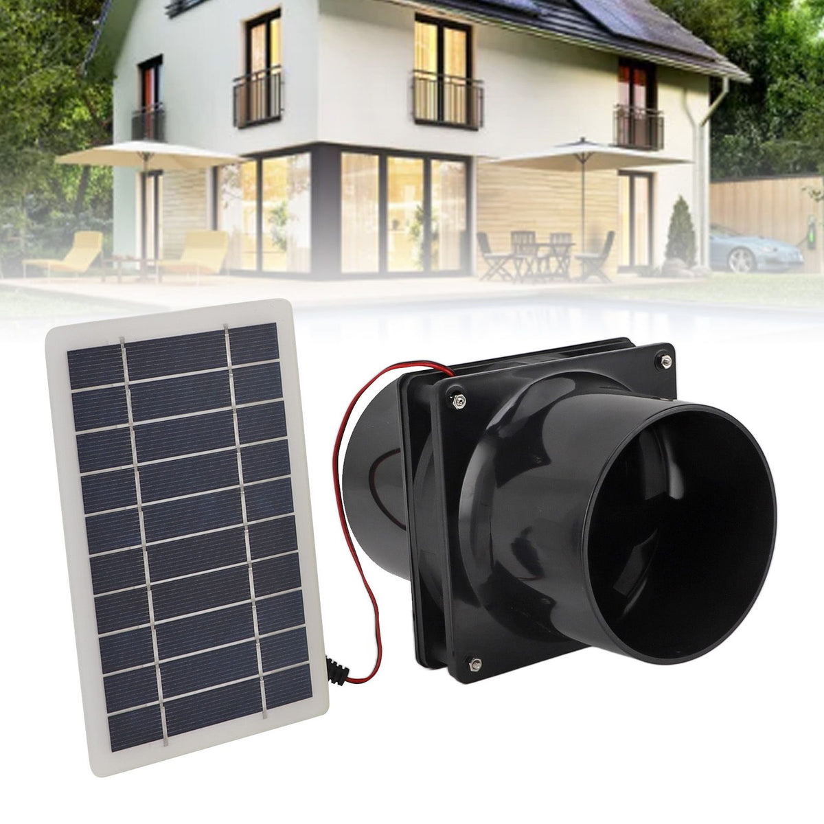 10W 12V Solar Powered Exhaust Fan for Round Pipe ABS Solar Panel Ventilation Fan Kit for Pet House Chicken Coop RV Greenhouse