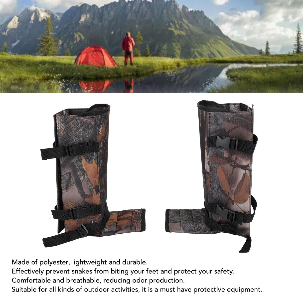 1 Pair Snake Gaiters Polyester Fiber Breathable Lightweight Snake Proof Leg Cover for Hiking Camping Mountaineering Leaf