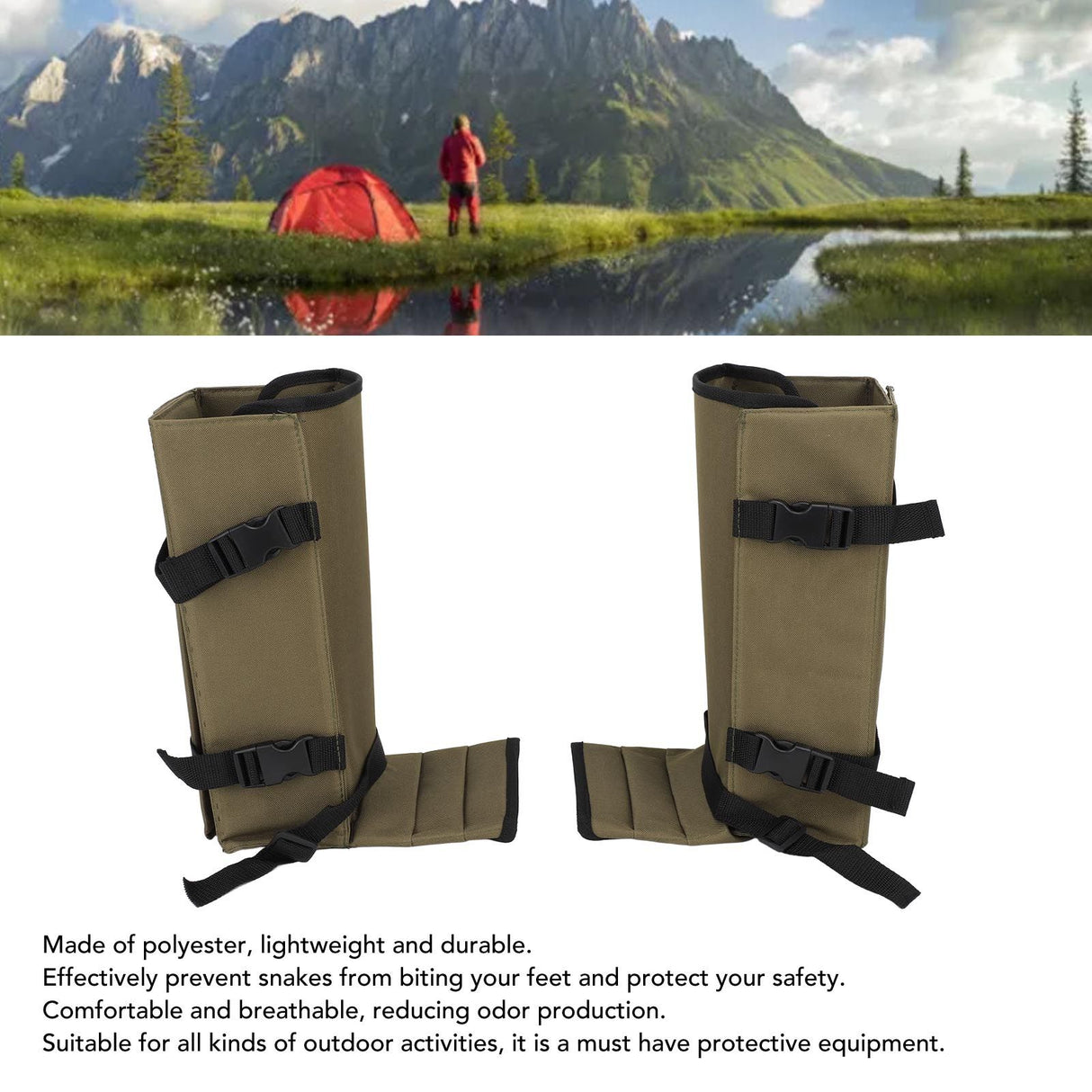 1 Pair Snake Gaiters Polyester Fiber Breathable Lightweight Snake Proof Leg Cover for Hiking Camping Mountaineering OD Green