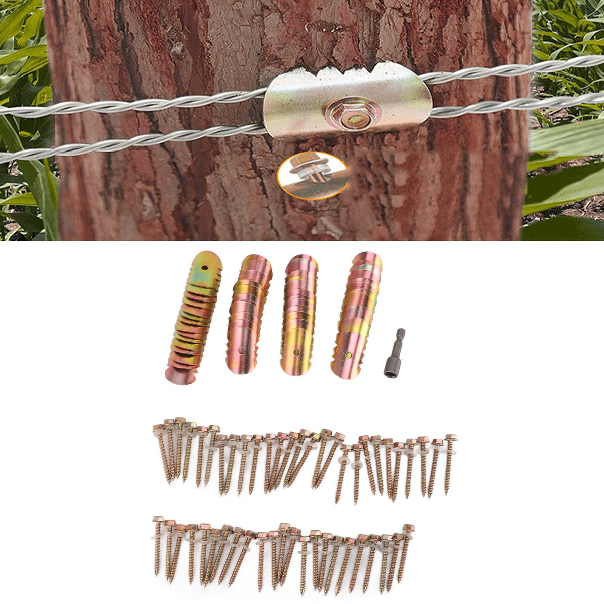 50 Sets Fence Wire Fasteners Carbon Steel Zinc Plated Rust Proof Wire Fencing Staples with Hex Socket Wrench for Repairing Fence
