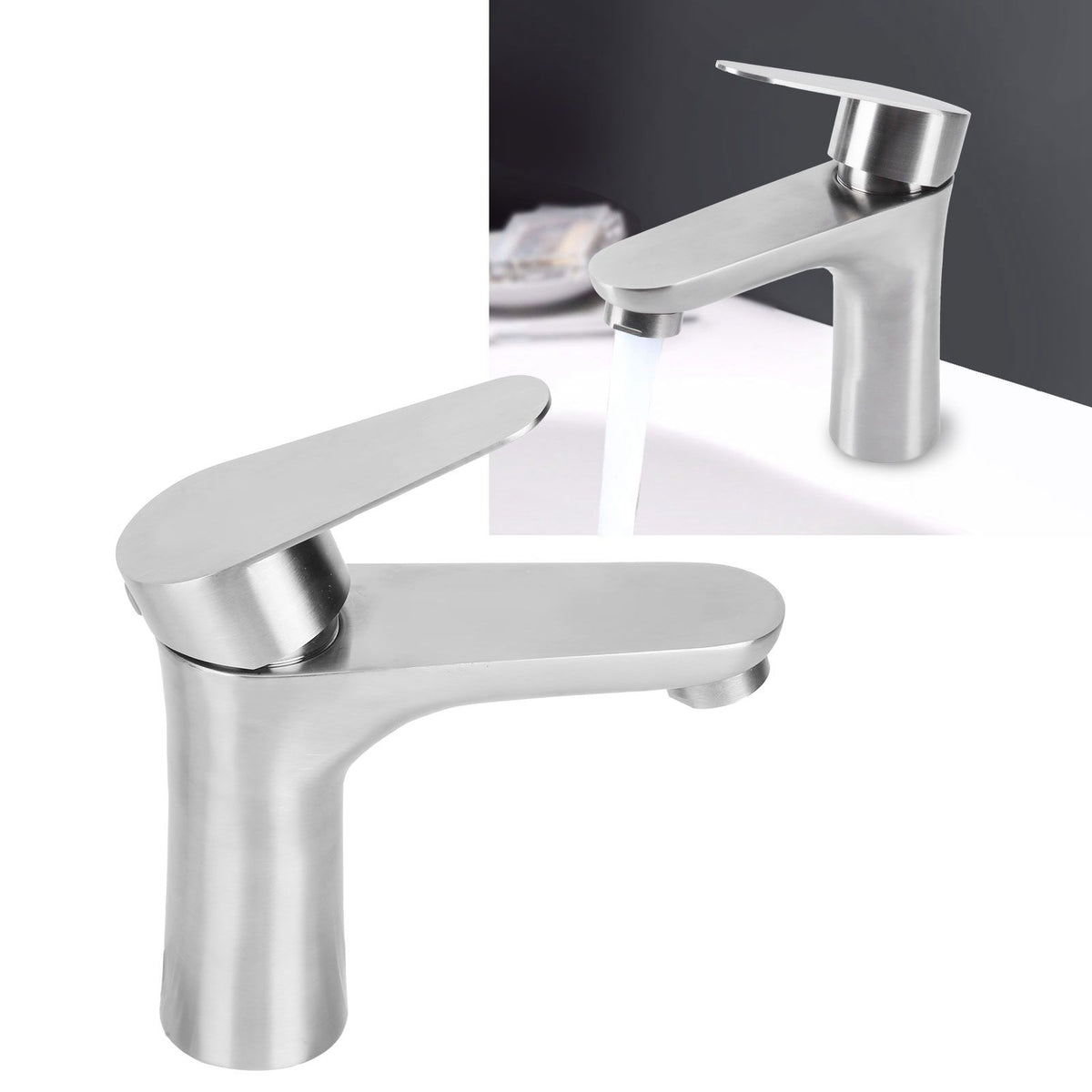 Stainless Steel Hot Cold Faucet Mixer Water Tap Sink Faucet with Single Handle for Bathroom Use