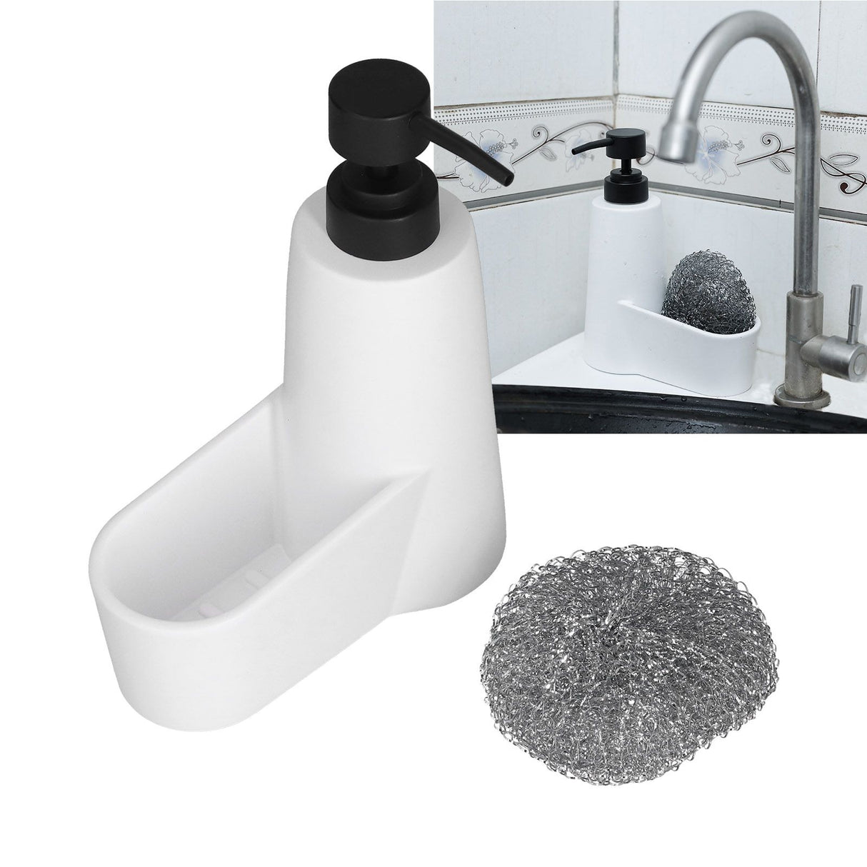 Soap Dispenser Dishwashing Liquid Hand Soap Pump with A Steel Ball for Bathroom and Kitchen SinkWhite
