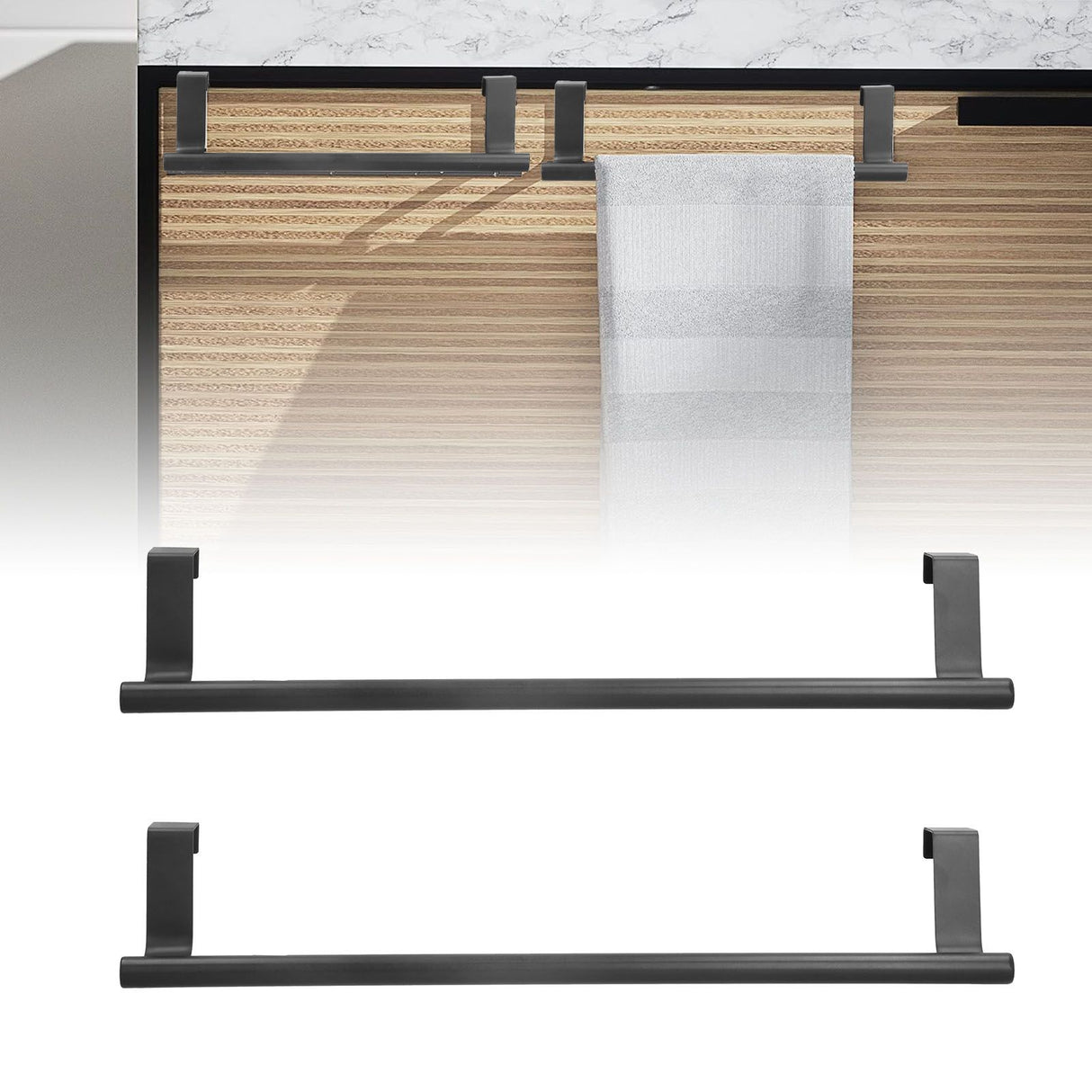 2Pcs Towel Rack Black Hangable Punch Free Nail Free Cabinet Door Towel Rack for Home Hotel36CM