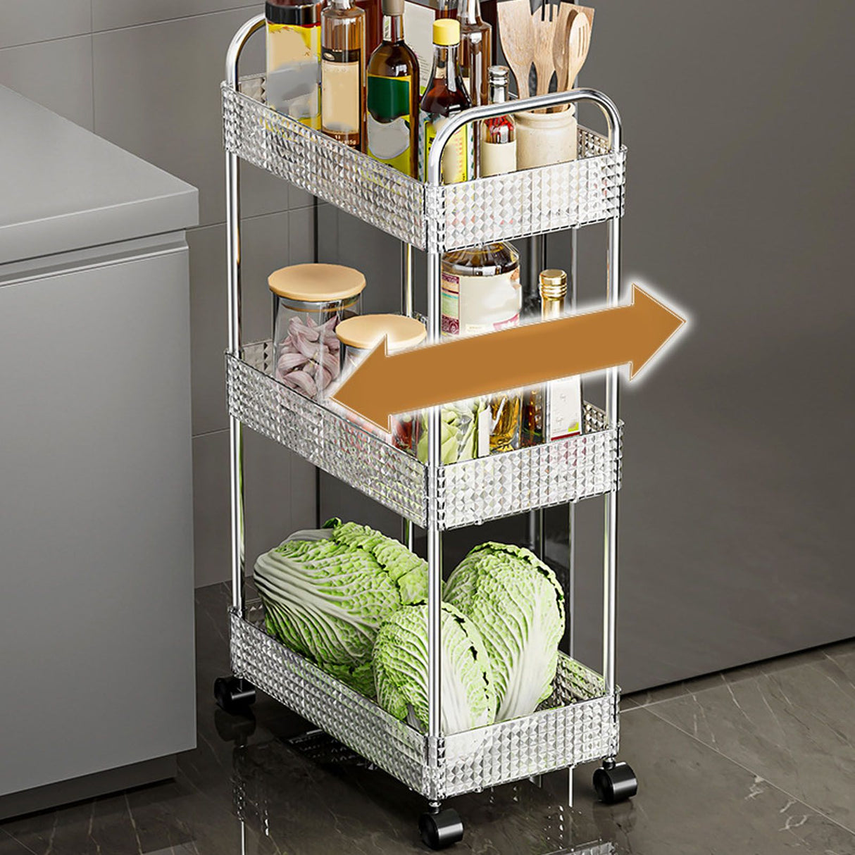 Kitchen Storage Rack Multifunctional 3 Tier Mobile Storage Cart for Bathroom Laundry Room Narrow Places S