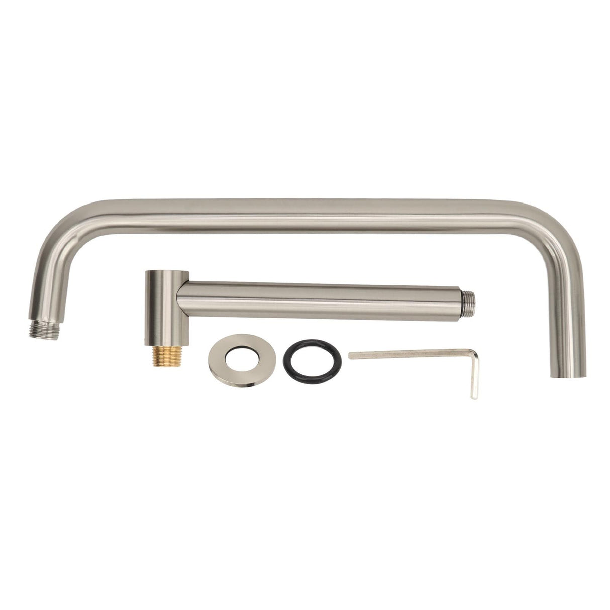 Shower Head Extension with Flange S Shape Shower Arm Wall Mount Rotatable Stainless Steel Shower Pipe for Bathroom Brushed