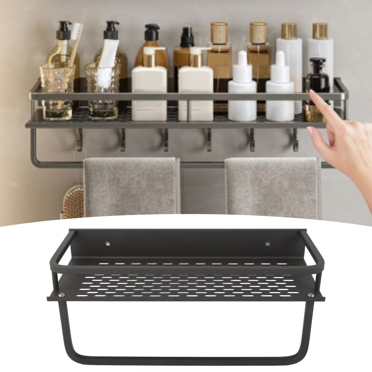 Shower Caddy Grey Shower Organizer Shelf Easy Install Aluminium Alloy Large Capacity Shower Accessory for Bathroom Home 30cm / 11.8in