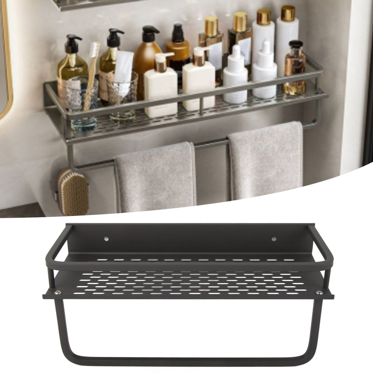 Shower Caddy Grey Shower Organizer Shelf Easy Install Aluminium Alloy Large Capacity Shower Accessory for Bathroom Home 30cm / 11.8in
