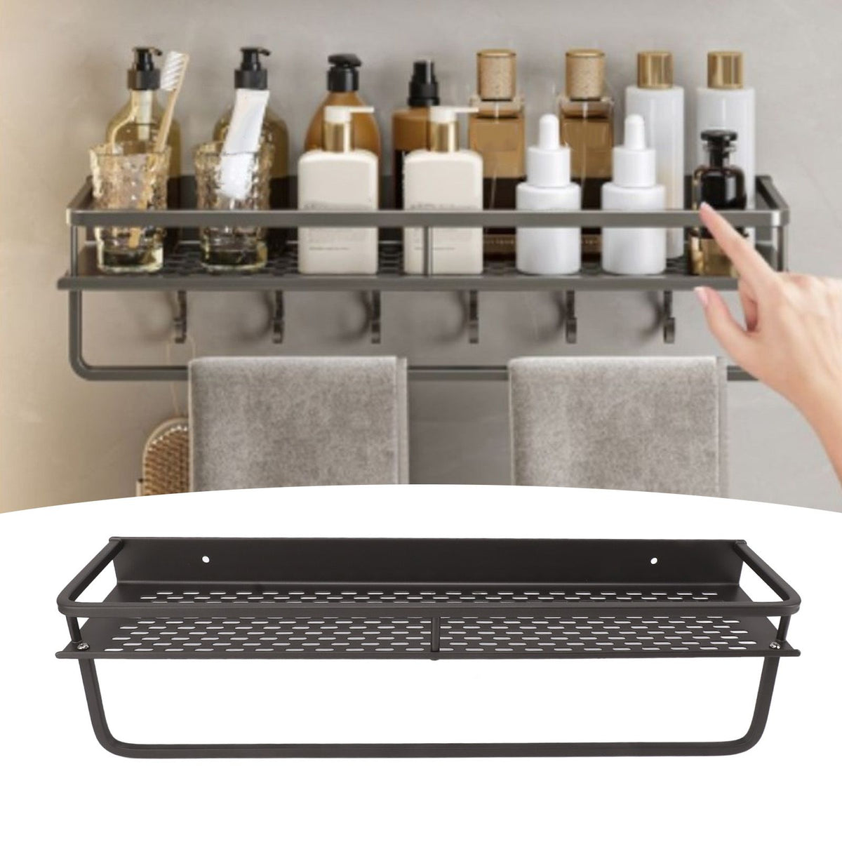 Shower Caddy Grey Shower Organizer Shelf Easy Install Aluminium Alloy Large Capacity Shower Accessory for Bathroom Home 50cm / 19.7in