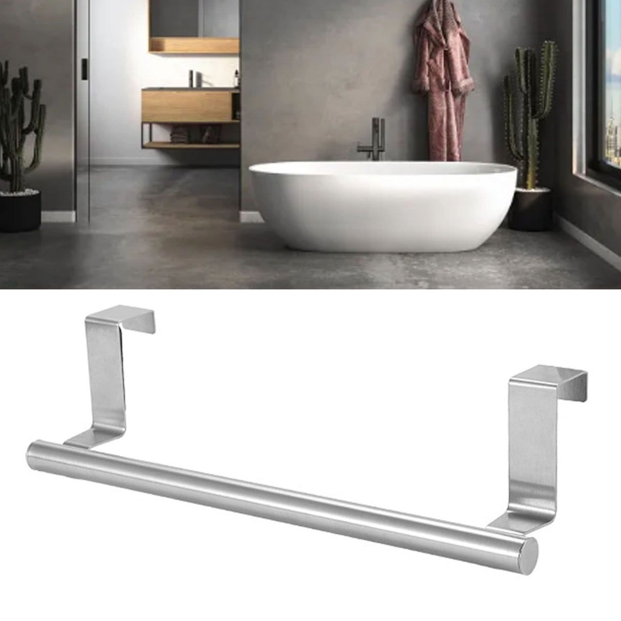 Multi Purpose Stainless Steel Single Bar Towel Rack Hole Free Towel Rack Bathroom Towel Bar S 6.2x23.5cm