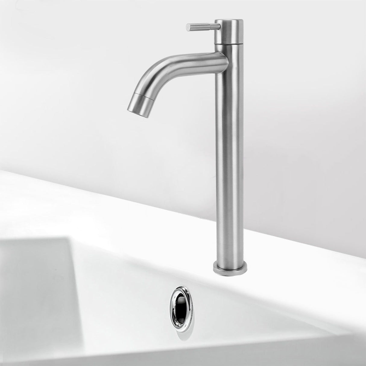 Single Cold Water Kitchen Faucet Stainless Steel Single Hole Bathroom Faucet for Home Apartment Tall Bent
