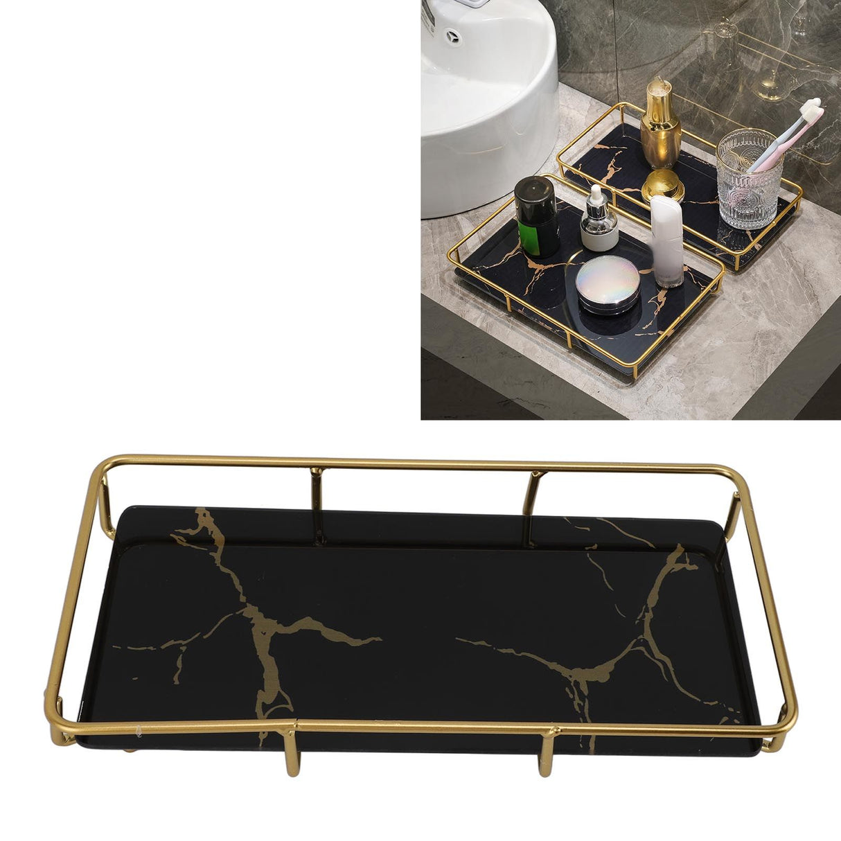 Bathroom Vanity Tray Modern Stylish Anti Slip Kitchen Sink Countertop Storage Organizer S Black