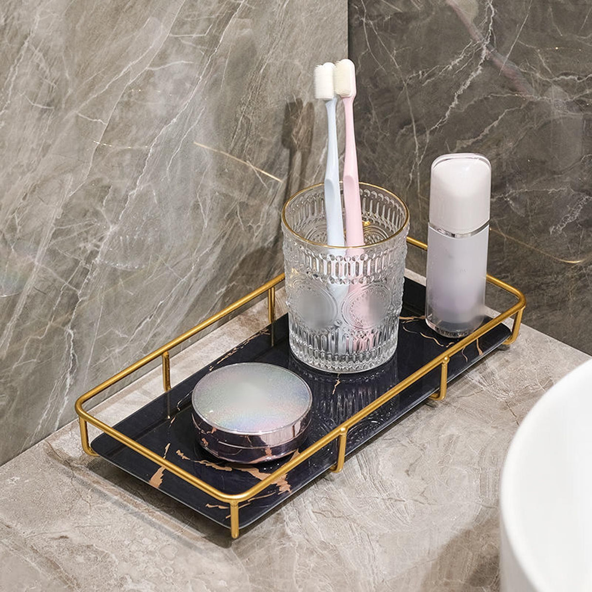 Bathroom Vanity Tray Modern Stylish Anti Slip Kitchen Sink Countertop Storage Organizer S Black