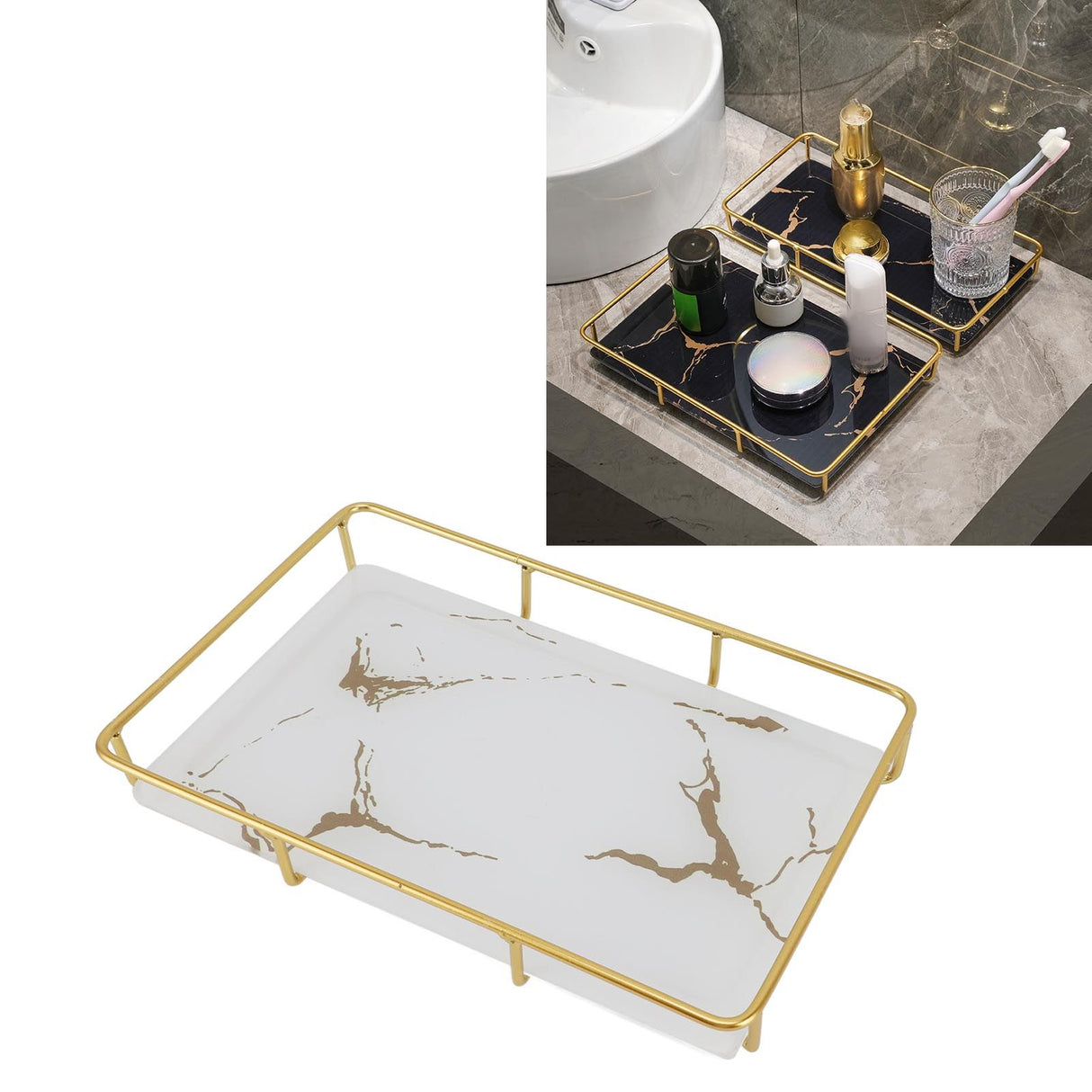 Bathroom Vanity Tray Modern Stylish Anti Slip Kitchen Sink Countertop Storage Organizer L White