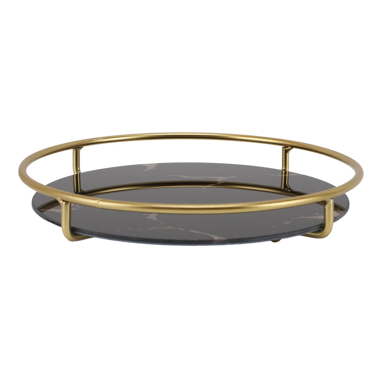 Bathroom Tray Skid Resistant Bathroom Vanity Tray Stylish Elegant Countertop Organizer Tray for Cosmetics Jewelry Black Round