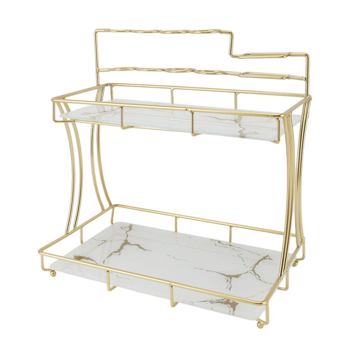 Countertop Storage Rack Double Layer Waterproof Counter Organizer Shelf with Electric Toothbrush Holder for Bathroom White Background Gold Grain