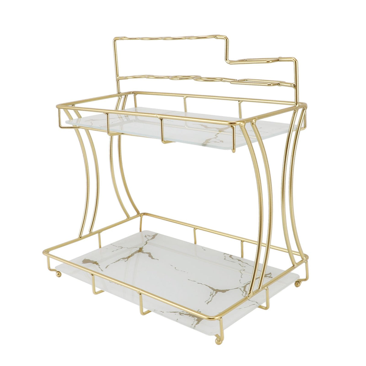 Countertop Storage Rack Double Layer Waterproof Counter Organizer Shelf with Electric Toothbrush Holder for Bathroom White Background Gold Grain