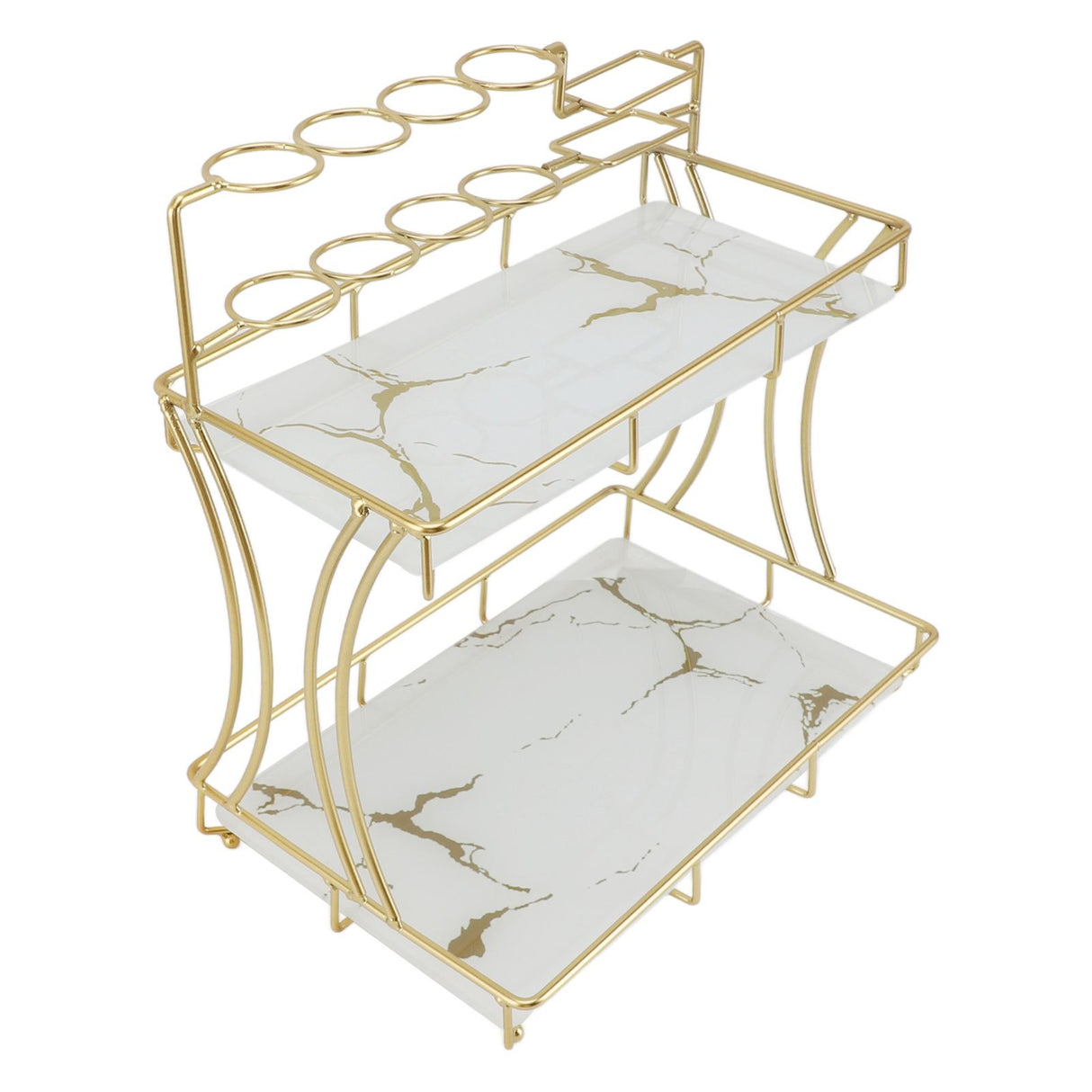 Countertop Storage Rack Double Layer Waterproof Counter Organizer Shelf with Electric Toothbrush Holder for Bathroom White Background Gold Grain