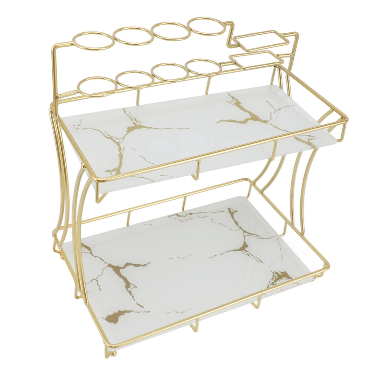 Countertop Storage Rack Double Layer Waterproof Counter Organizer Shelf with Electric Toothbrush Holder for Bathroom White Background Gold Grain