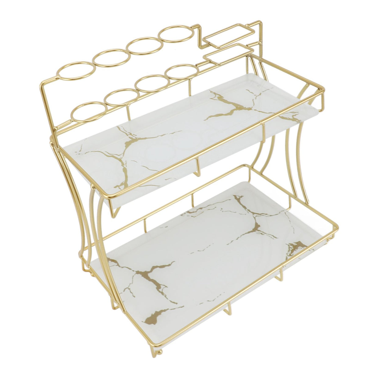 Countertop Storage Rack Double Layer Waterproof Counter Organizer Shelf with Electric Toothbrush Holder for Bathroom White Background Gold Grain