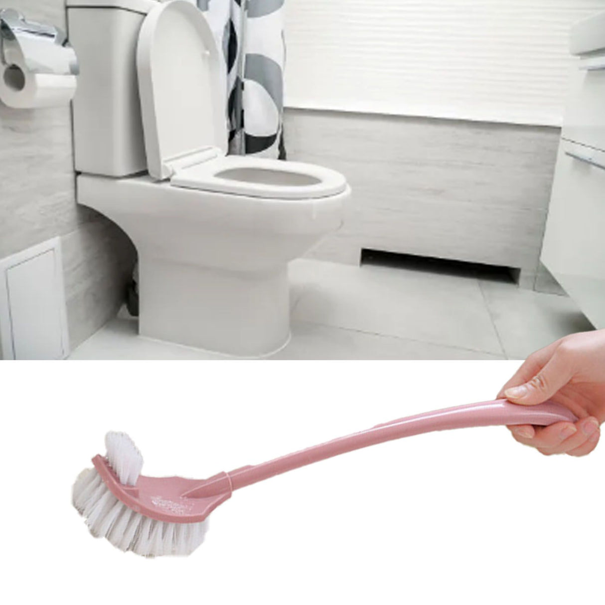 Toilet Brush Set Plastic Double Sided Brush Head Toilet Scrubber Holder Set for Home Hotel Bedroom Pink