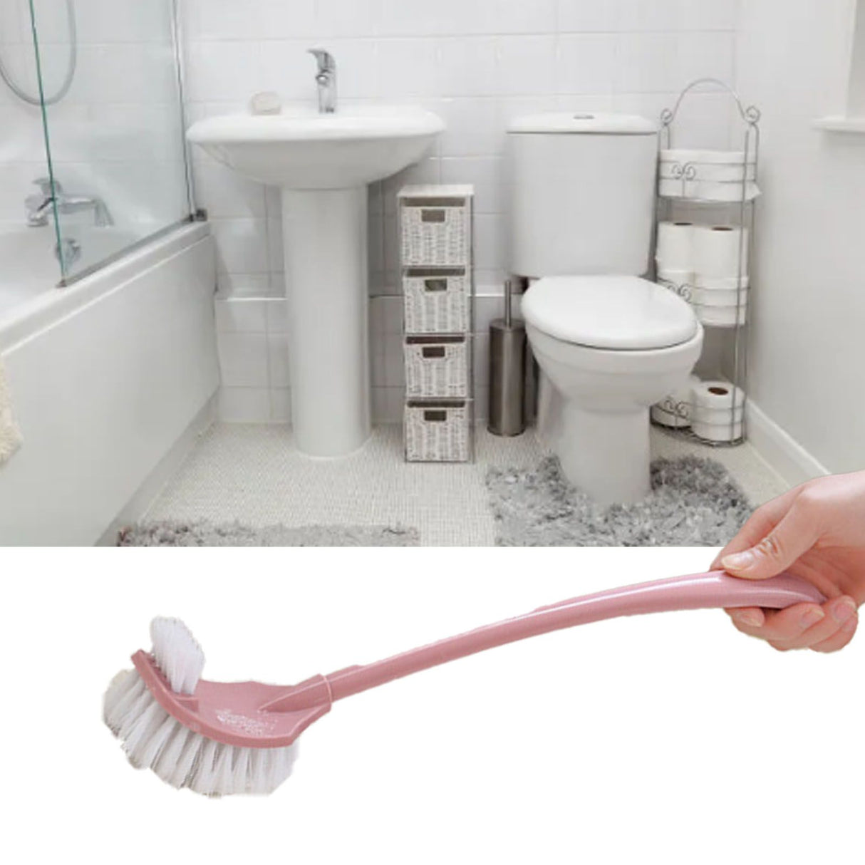 Toilet Brush Set Plastic Double Sided Brush Head Toilet Scrubber Holder Set for Home Hotel Bedroom Pink