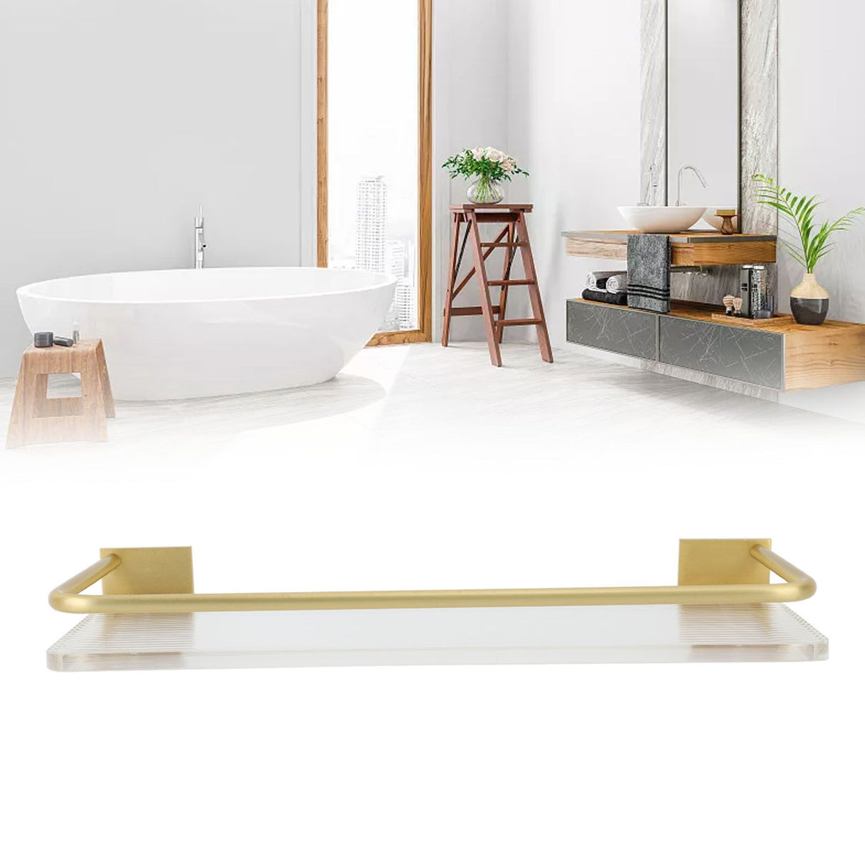 30cm Bathroom Wall Mounted Shelf Space Aluminum Acrylic Towel Rack Bathroom Storage Rack Gold