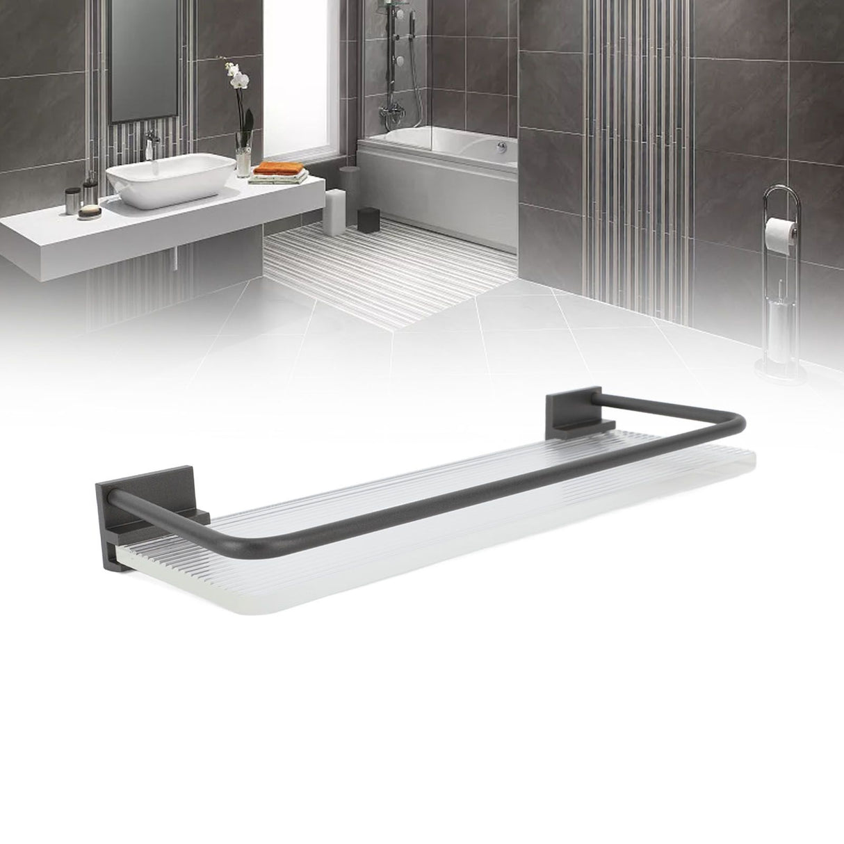 30cm Bathroom Wall Mounted Shelf Space Aluminum Acrylic Towel Rack Bathroom Storage Rack Grey