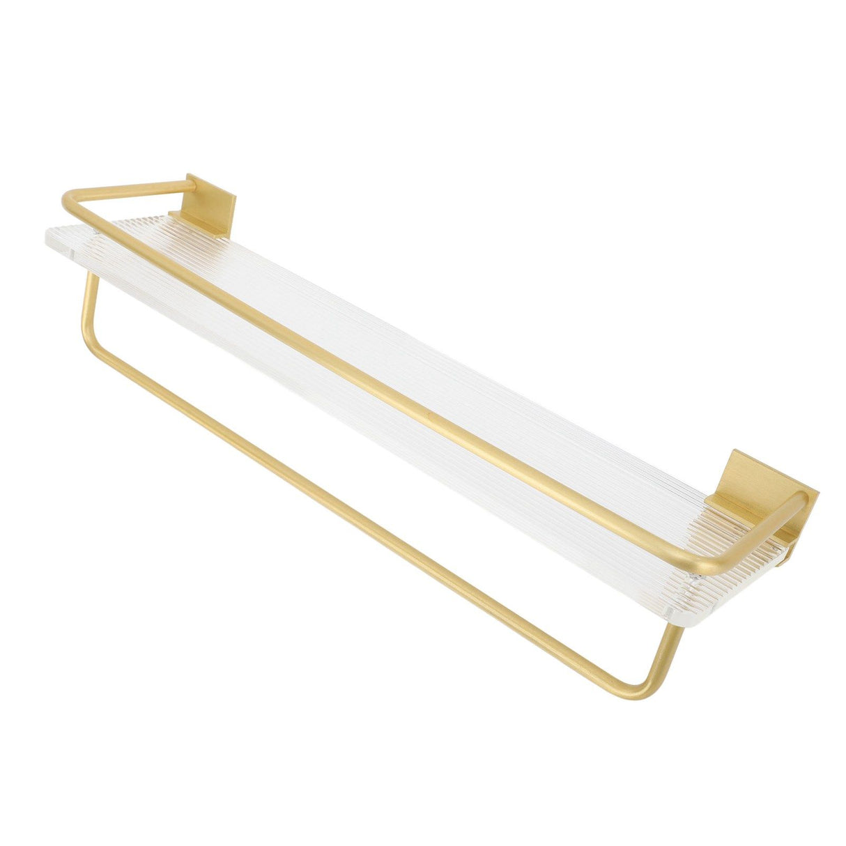 Bathroom Wall Shelf Space Aluminum and Acrylic Rustproof Punch Free Wall Mounted Floating Shelves 40cm Gold
