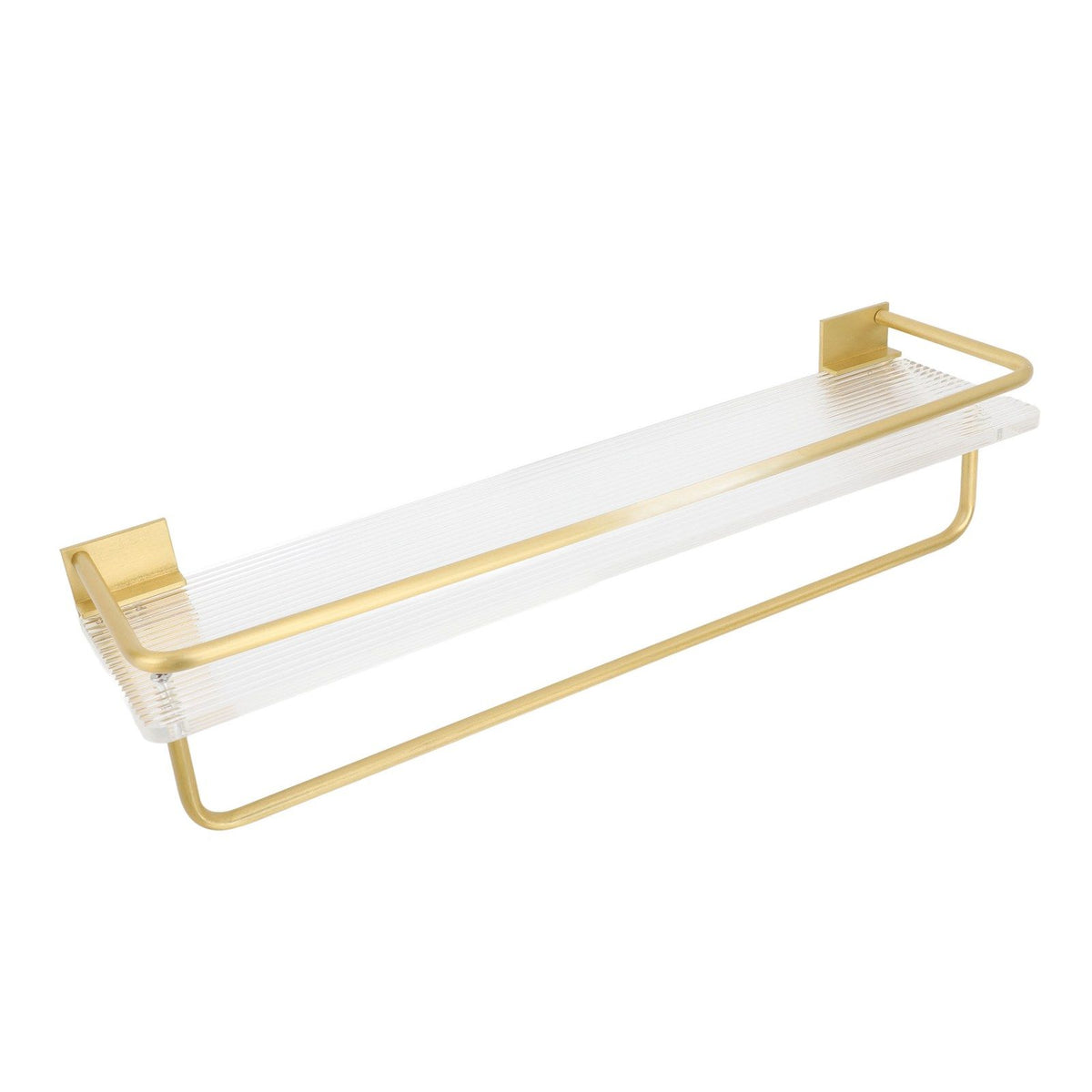 Bathroom Wall Shelf Space Aluminum and Acrylic Rustproof Punch Free Wall Mounted Floating Shelves 40cm Gold