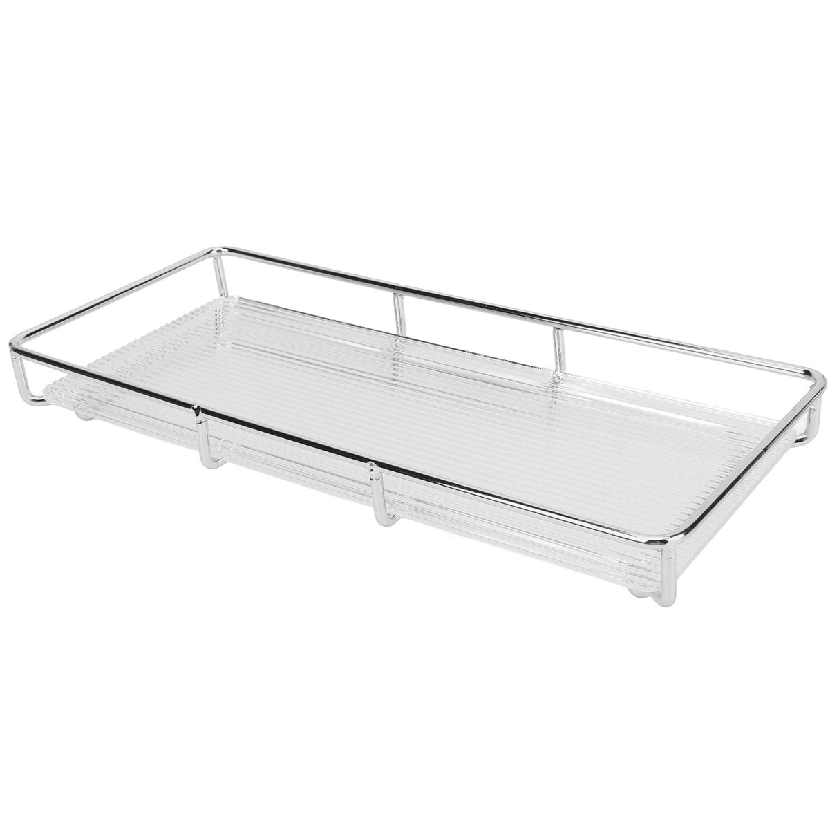 Bathroom Countertop Tray Stainless Steel Acrylic Modern Minimalist Design Space Saving Bathroom Storage Shelf Vanity Tray for Cosmetics Living Goods Silver Single Layer Large Size