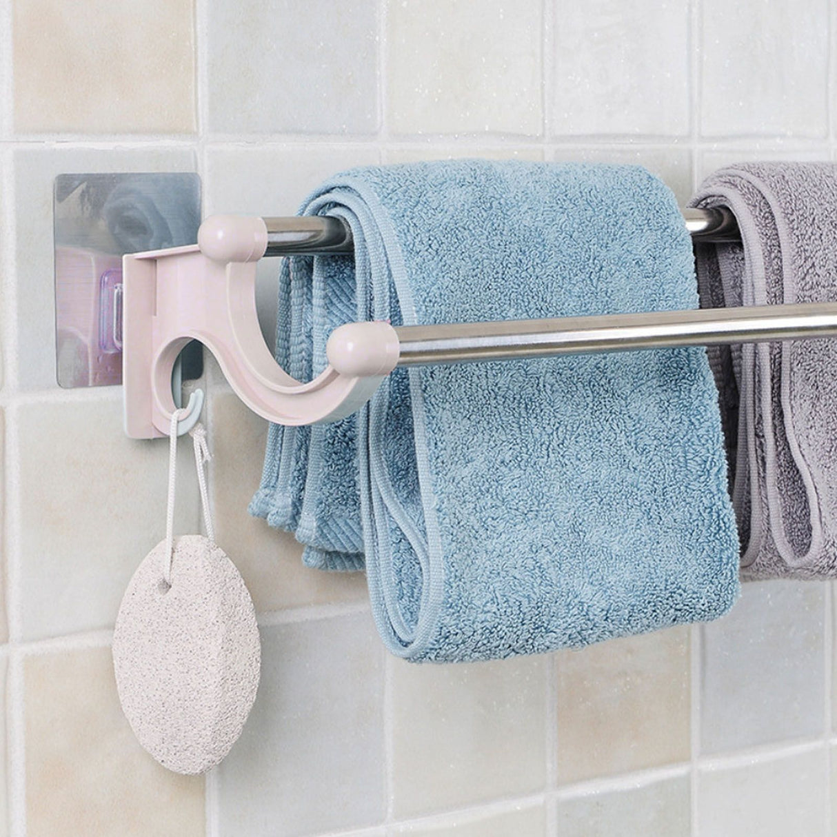 Double Towel Bar Plastic Stainless Steel Bath Towel Rack for Bathroom Double Towel Holder Wall Mount Towel Hanger Beige