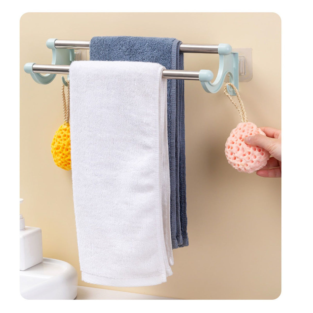 Double Towel Bar Plastic Stainless Steel Bath Towel Rack for Bathroom Double Towel Holder Wall Mount Towel Hanger Green