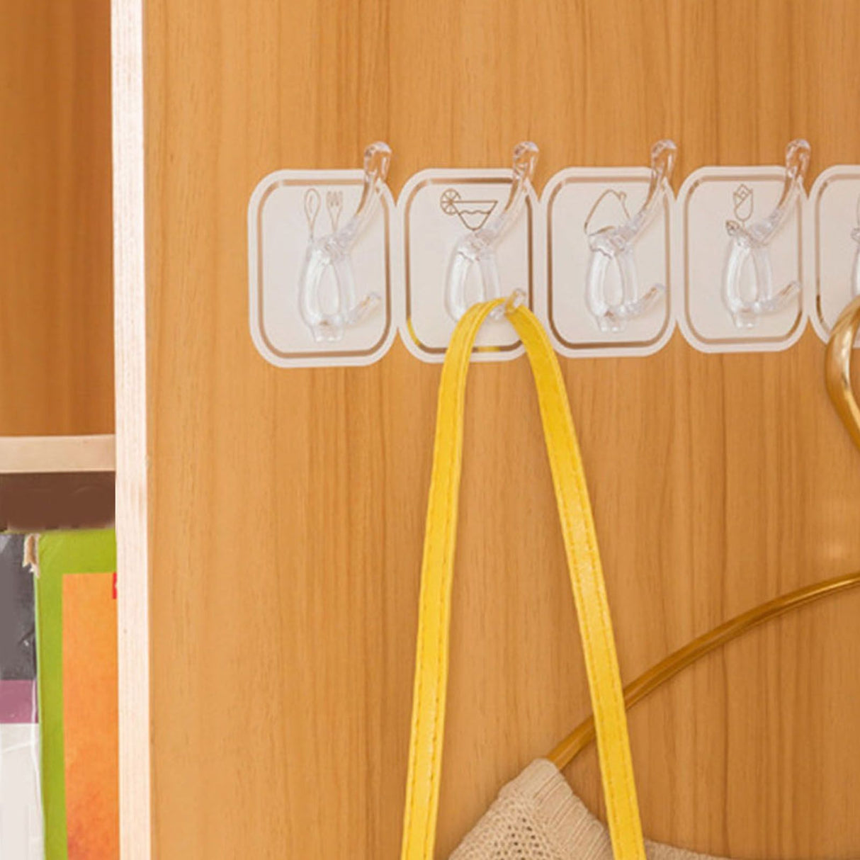 6PCS Acrylic Adhesive Hook Wall Mount Traceless Drilling Free Strong Bearing Capacity for Kitchen Bathroom White