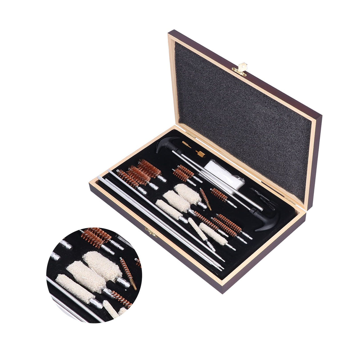 Gun Cleaning Kits Prevent Scratches Easily Storage Electrical Maintenance Cleaning Brush for AutomobileGK06 Aluminum Rod Wooden Box Set 24 Woolly