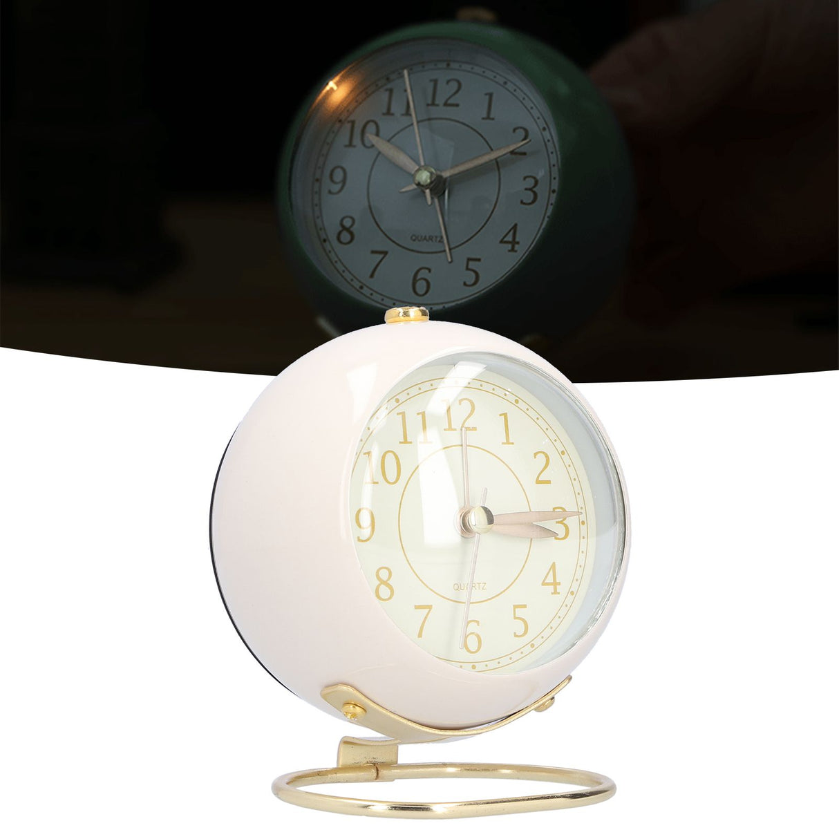 Alarm Clock Silent Non Ticking Metal Paint Power Saving Eye Protection Battery Operated Small Clock with Night LightBeige Gold