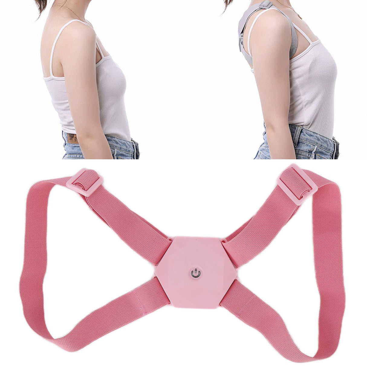 Posture Corrector Breathable Smart Back Shoulder Brace Intelligent Reminder StraightenerPink