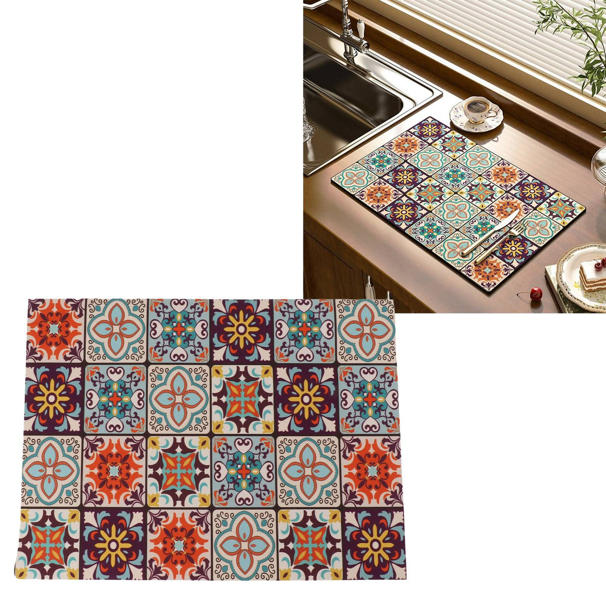 Coffee Bar Mat 3.5mm Thick Bright Colors Anti Slip Rubber Backed Waterproof Dish Drying Mat for Kitchen Dining Room 11.8in Wide and 15.7in Long
