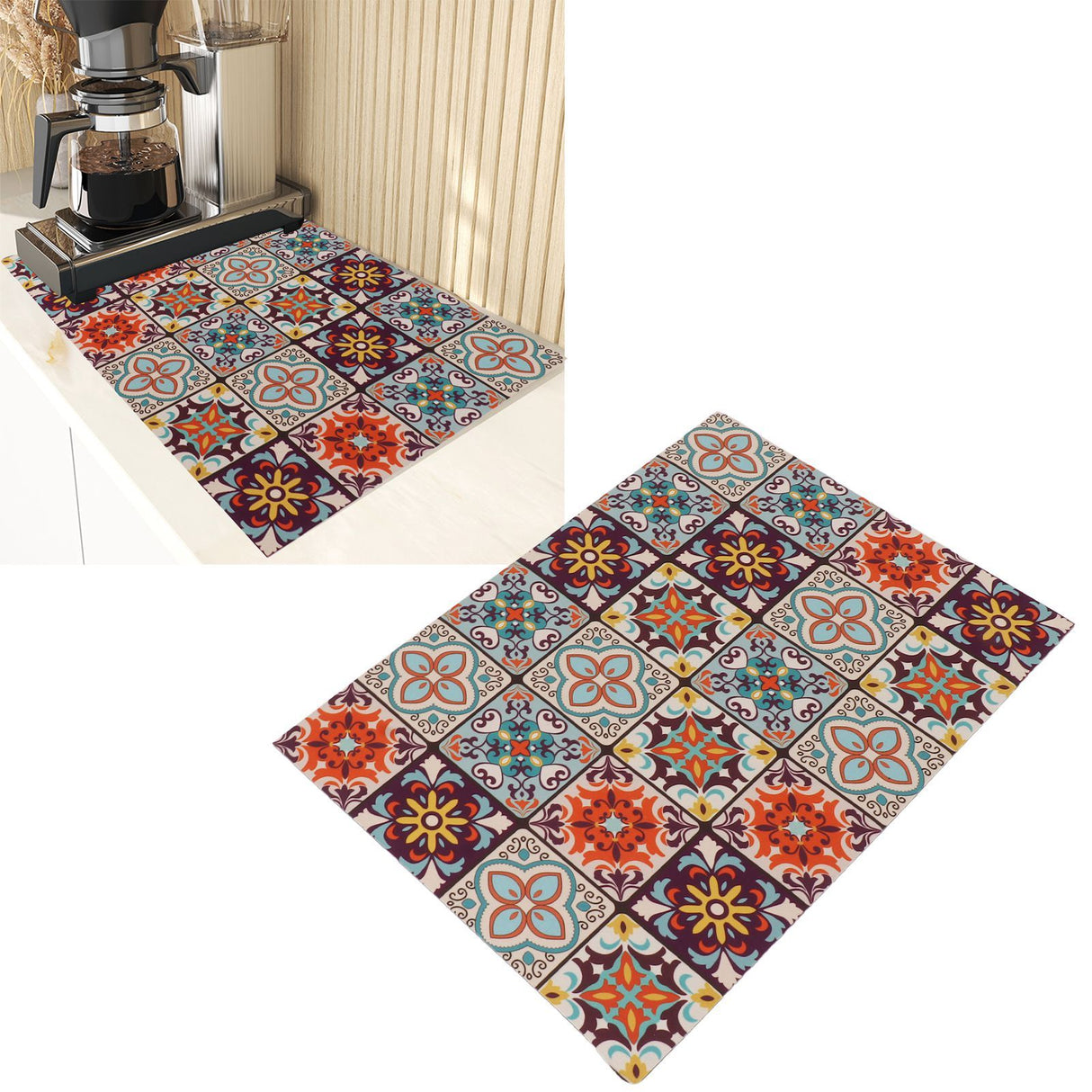 Coffee Bar Mat 3.5mm Thick Bright Colors Anti Slip Rubber Backed Waterproof Dish Drying Mat for Kitchen Dining Room 11.8in Wide and 15.7in Long