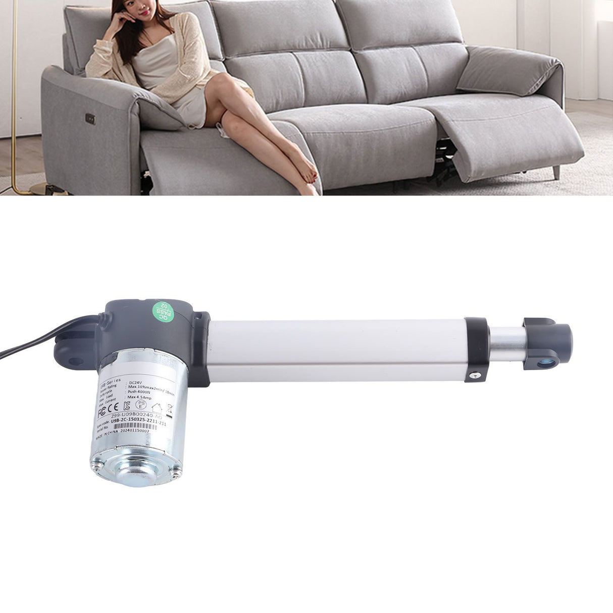 DC 24V 150mm Stroke Linear Actuator Maximum Load 4000N Heavy Duty Weather Resistant for Electric Sofa Massage Chair