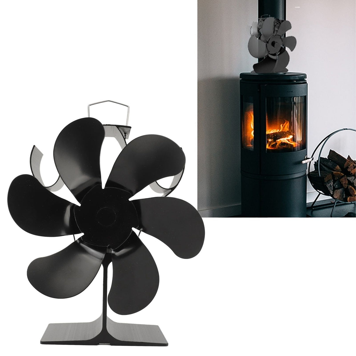 Stove Fan 6 Blades Fireplace Fan Heat Powered Fast Warm Circulation Quiet Heat Resistant Thermoeletric Fan for Log Burner Home