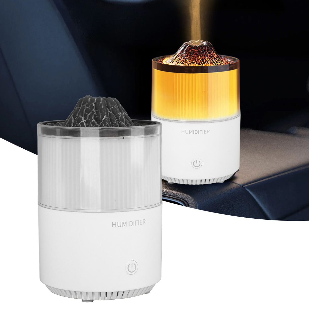 Essential Oil Diffuser Humidifier Simulation Volcano 200ml with Colorful Light Low Noise Desktop Humidifier for Home Bedroom Office White