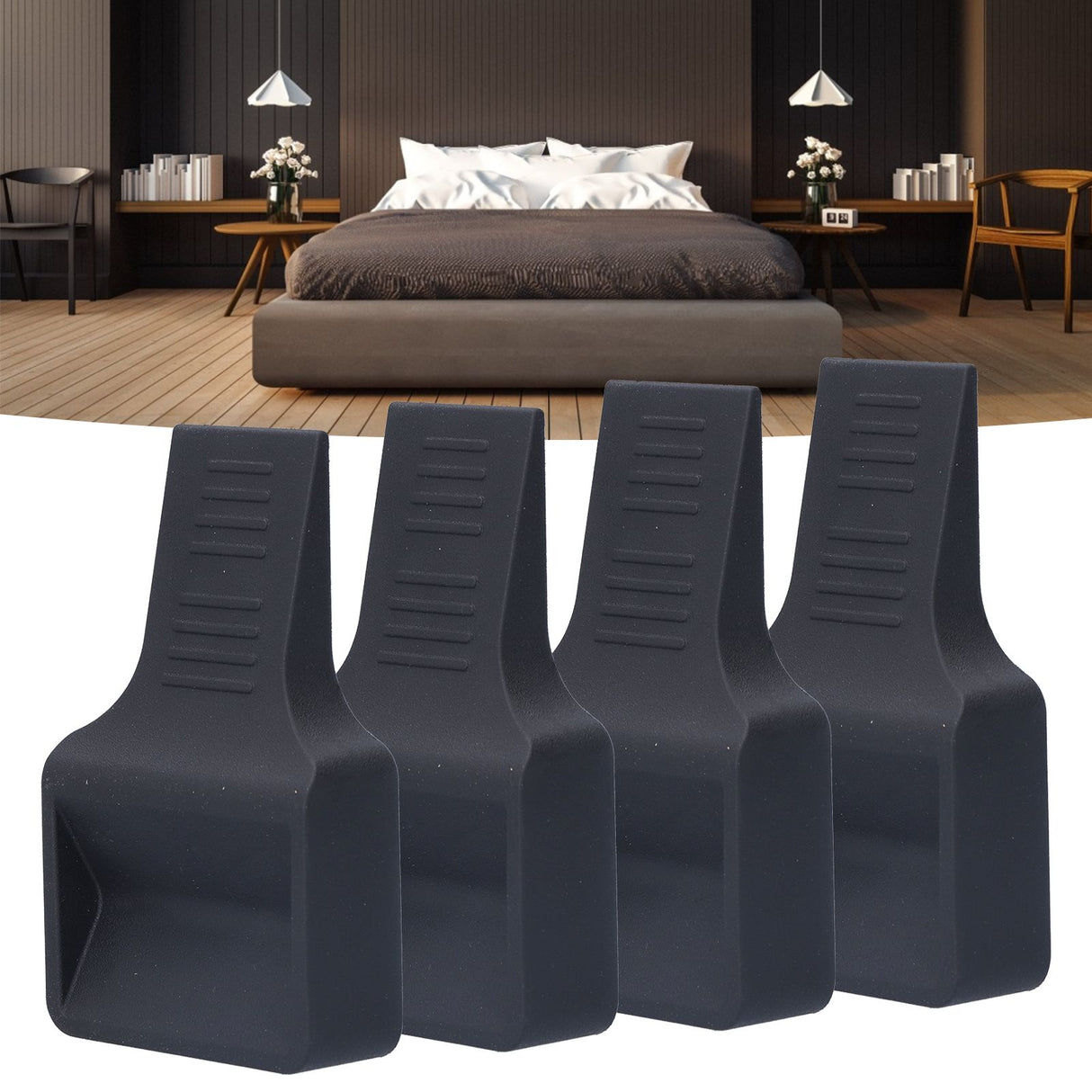 4Pcs Casters Stoppers V Shape Anti Sliding Furniture Wheel Cups for Sofas Beds Chairs Cabinets Black