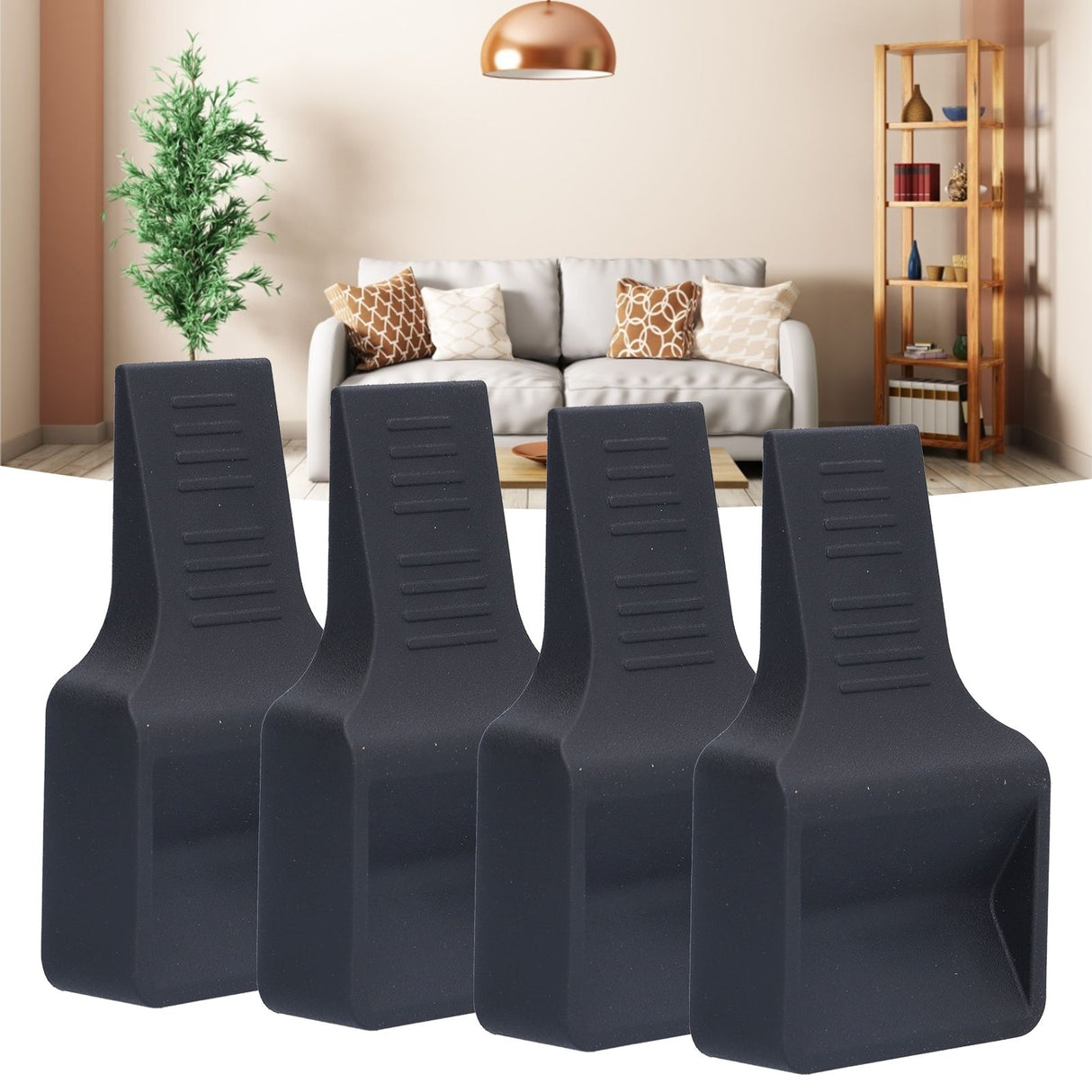 4Pcs Casters Stoppers V Shape Anti Sliding Furniture Wheel Cups for Sofas Beds Chairs Cabinets Black