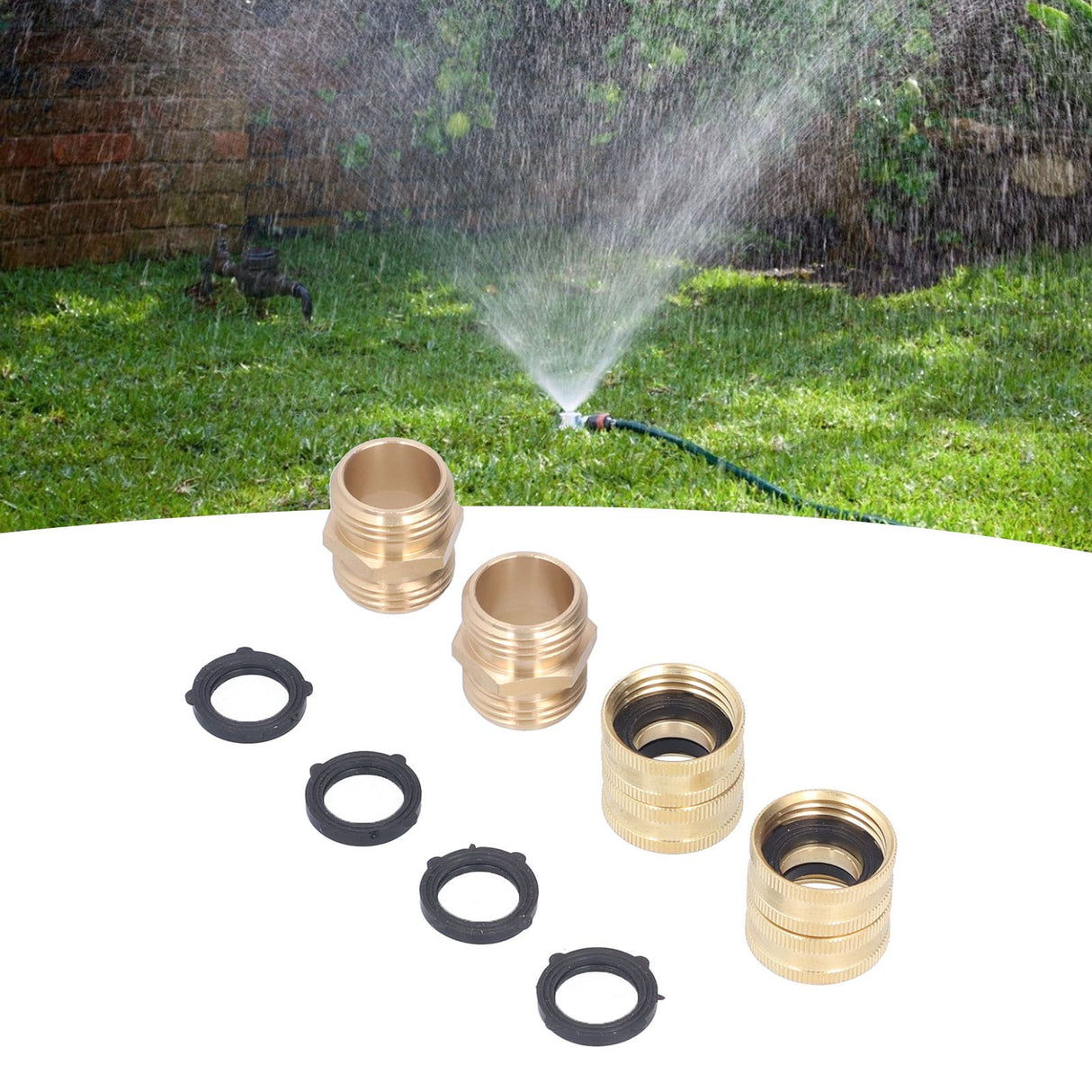 2Pairs 3/4in Brass Hose Adapter 2 Way Hose Adapter Durable and Convenient for Garden and Washing Machine