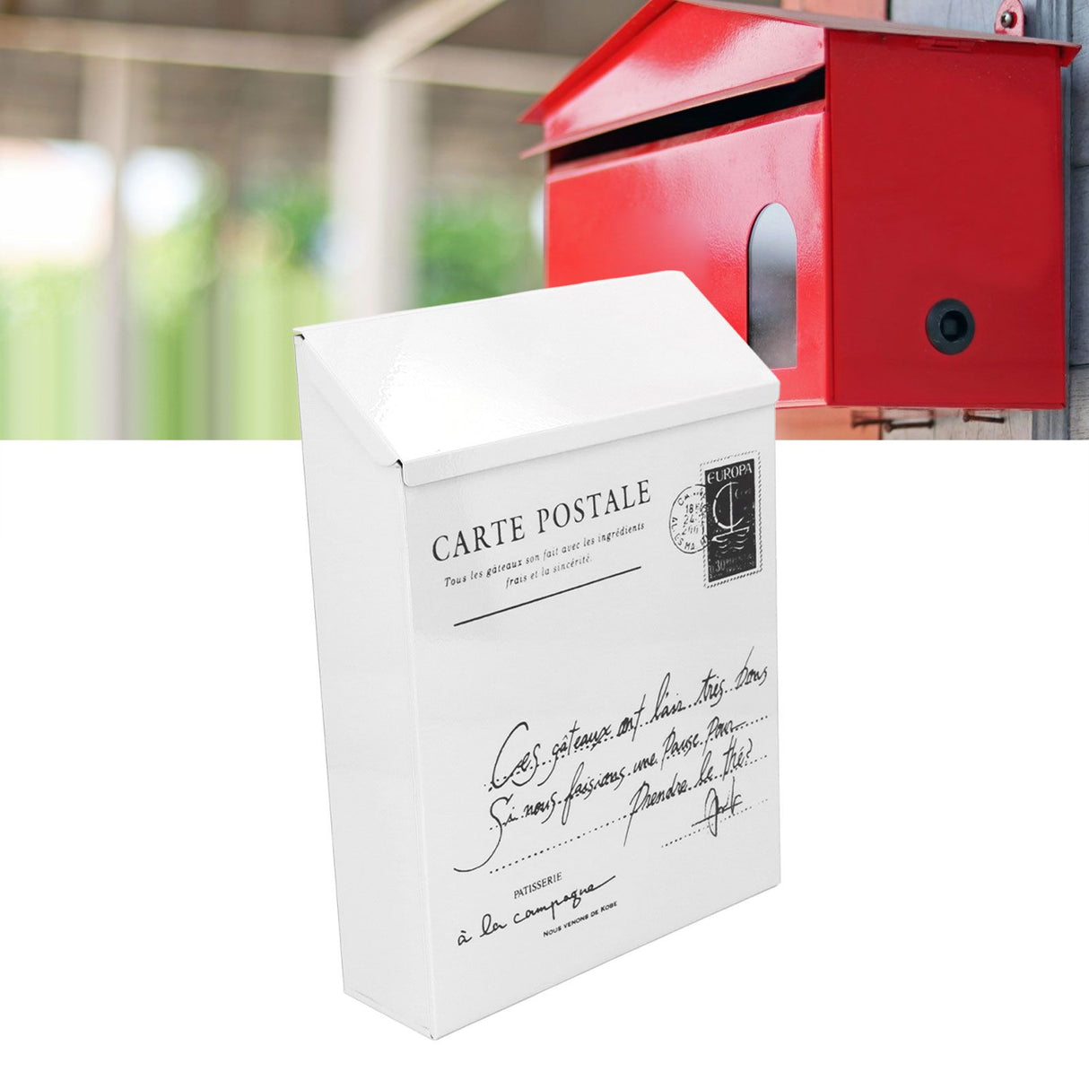 Iron Mailbox Wall Mounted Rustic Style Locked with 2 Keys 3 Hooks Waterproof Suggestion Box for Home Office Small Letters in Beige