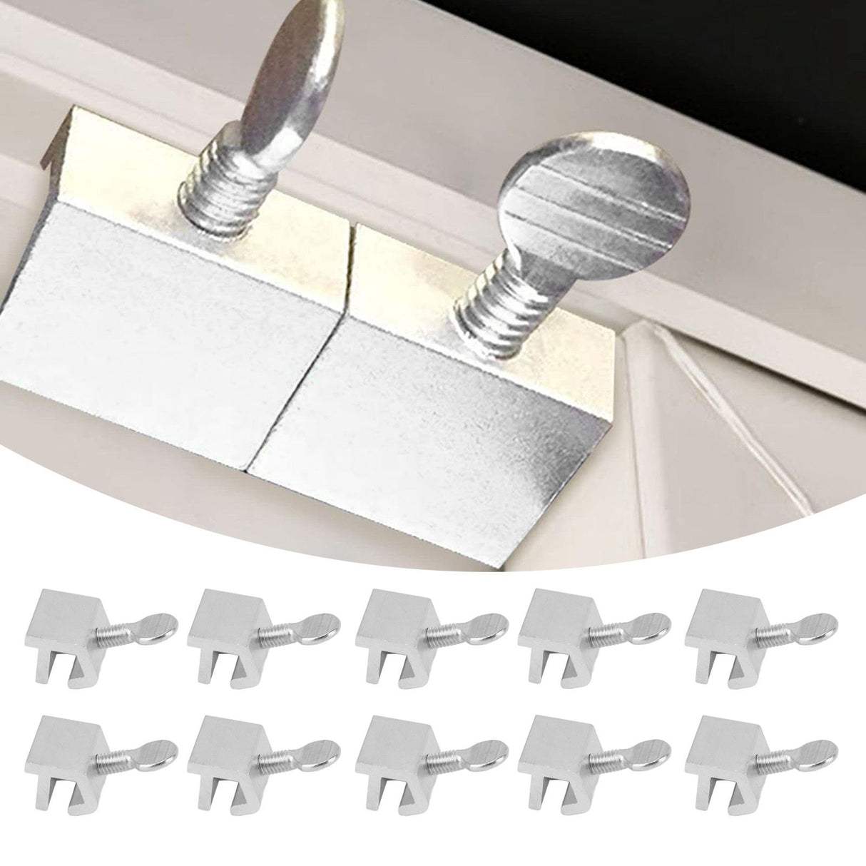 10pcs Sliding Window Security Lock Security Door Stopper Safety Lock Drill Free Install Anti Theft Limit Round Handle Silver