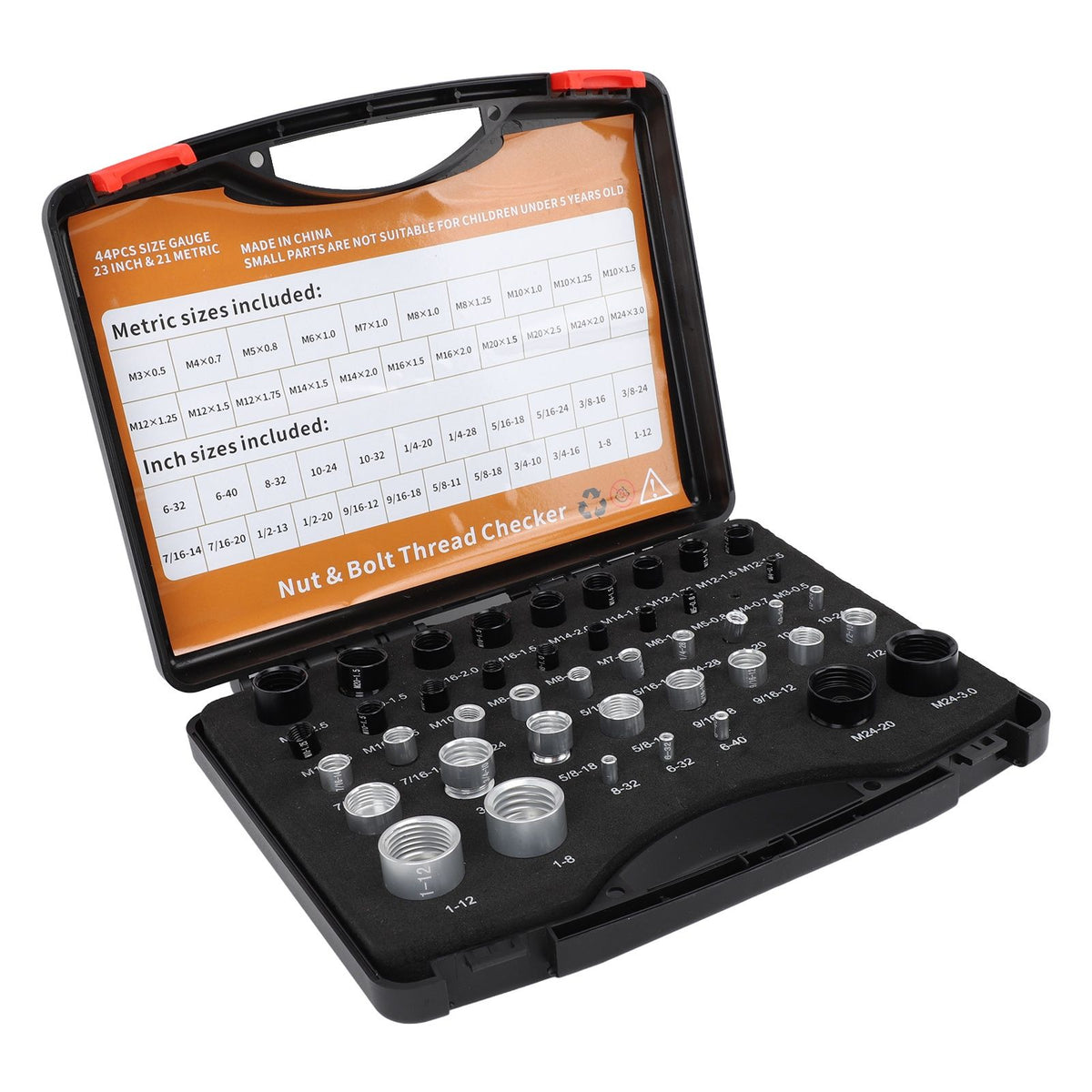 44PCS Nut and Bolt Thread Checker Aluminum High Accuracy Bolt Nut Identifier Gauge with Storage Box for Imperial and Metric Nuts