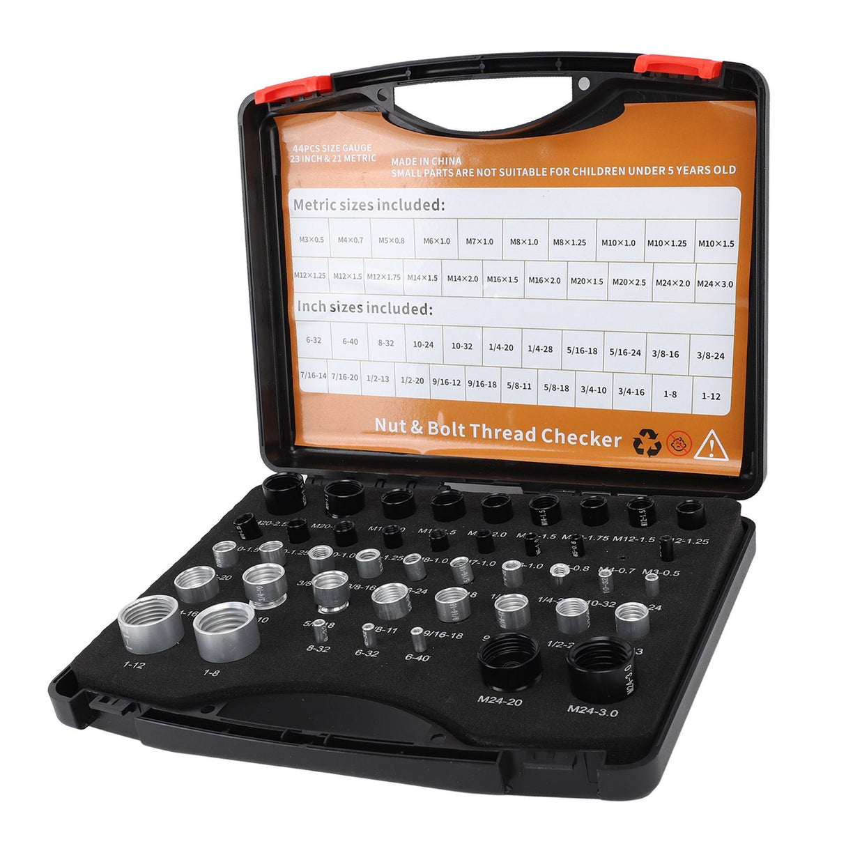 44PCS Nut and Bolt Thread Checker Aluminum High Accuracy Bolt Nut Identifier Gauge with Storage Box for Imperial and Metric Nuts