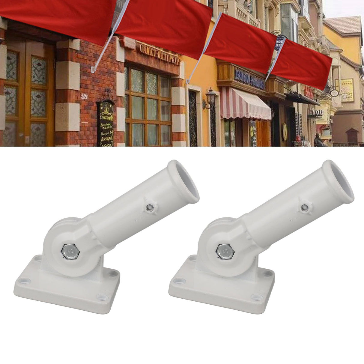 2Pcs Adjustable Flag Pole Holder Aluminium Alloy Metal Wall Mount 180 Degree Multi Position Bracket for Outside House