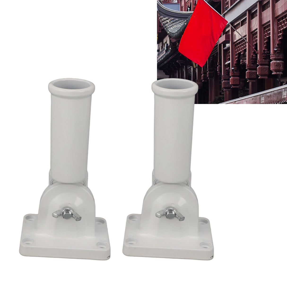 2Pcs Adjustable Flag Pole Holder Aluminium Alloy Metal Wall Mount 180 Degree Multi Position Bracket for Outside House